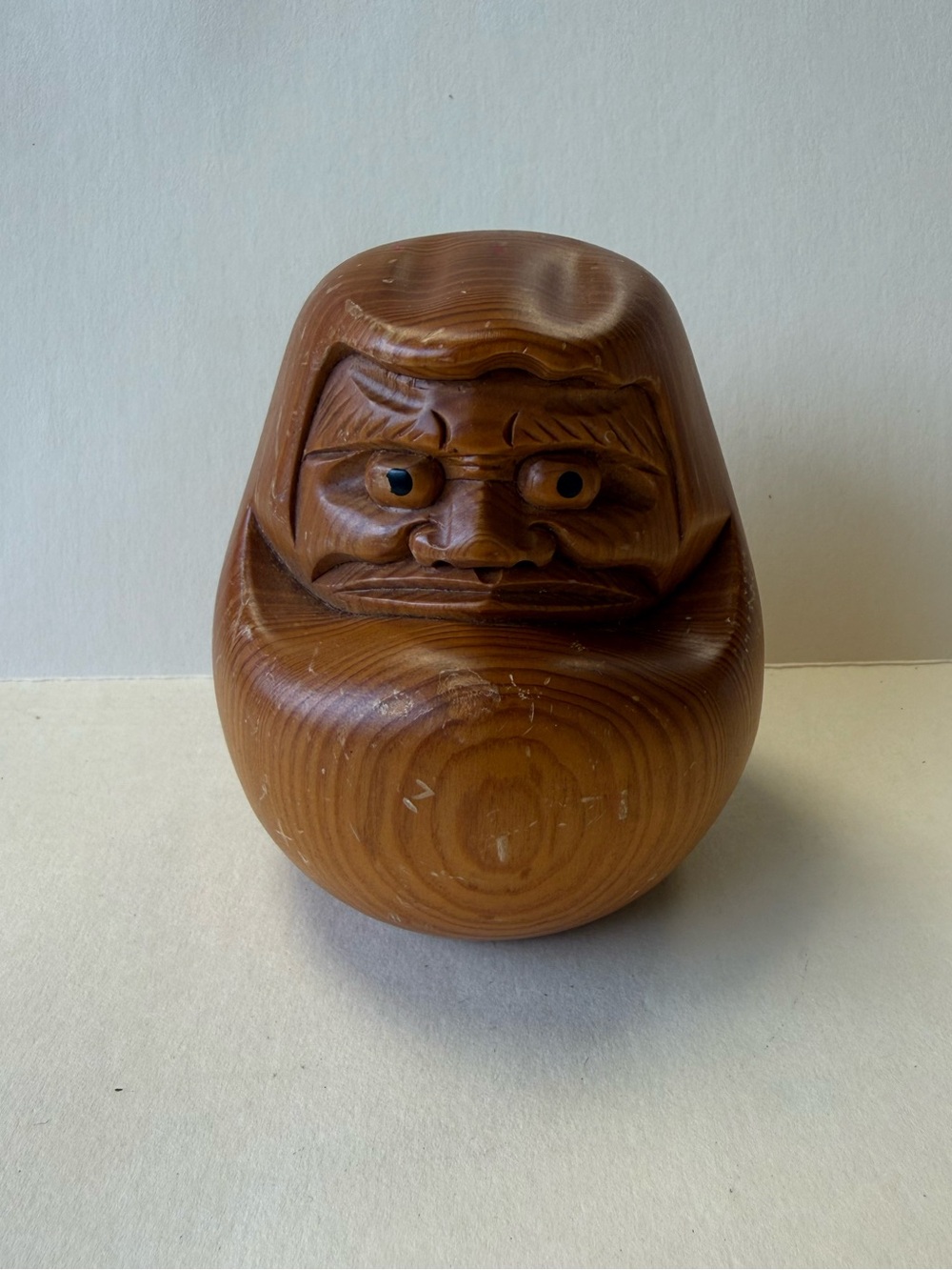 Vintage Daruma Hand Carved Wood Folk Art  Japanese Doll Shelf Decor.
